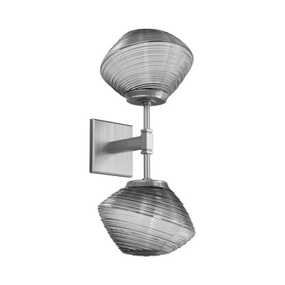 Mesa Double LED Wall Light in Satin Nickel/Smoke Blown Glass.