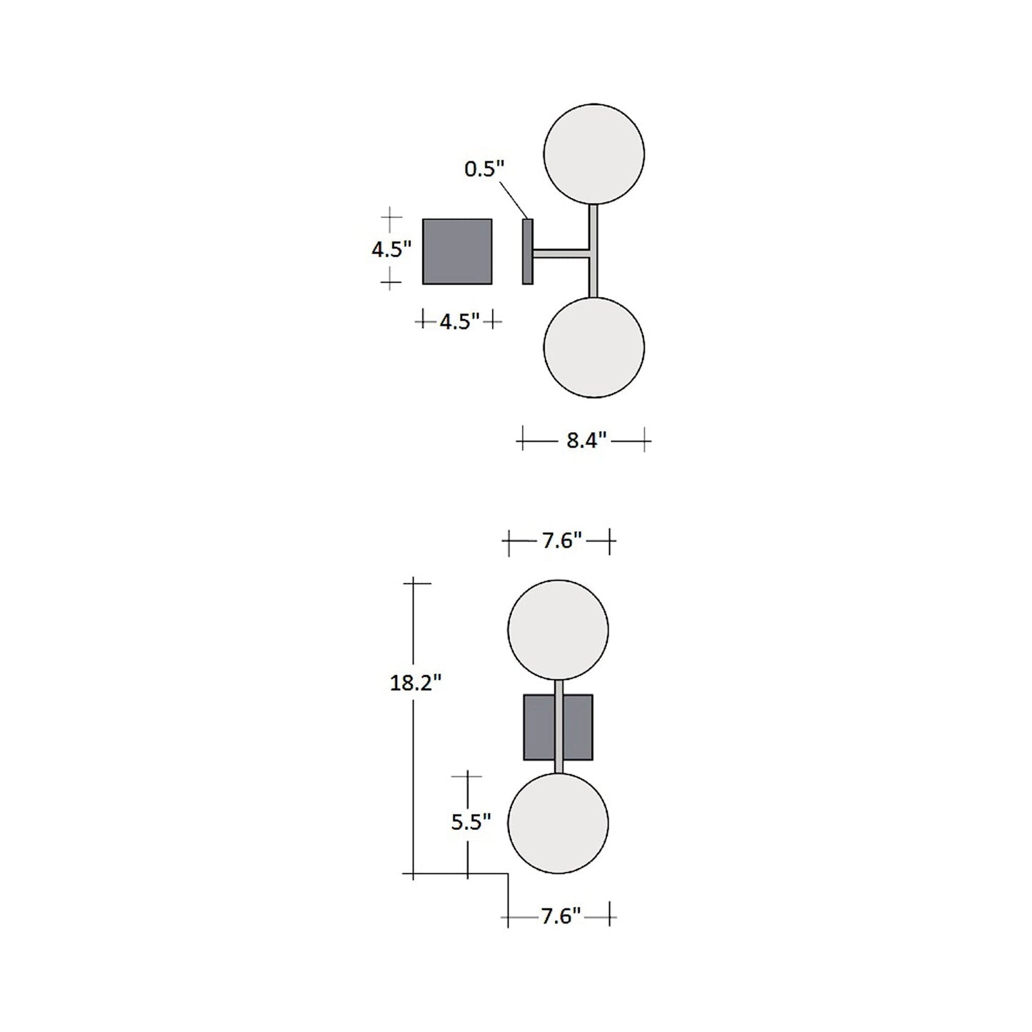Mesa Double LED Wall Light - line drawing.