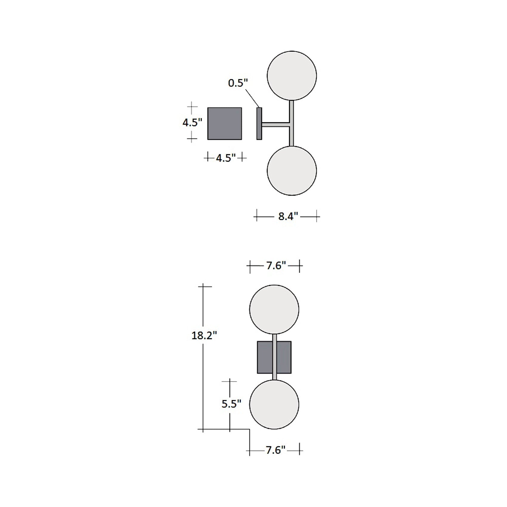 Mesa Double LED Wall Light - line drawing.