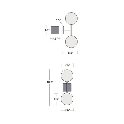 Mesa Double LED Wall Light - line drawing.