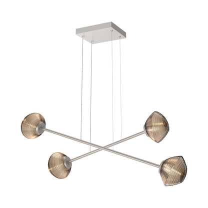 Mesa Double Moda Linear LED Chandelier in Beige Silver/Bronze Blown Glass.