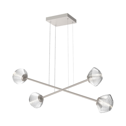 Mesa Double Moda Linear LED Chandelier in Beige Silver/Clear Blown Glass.