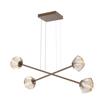 Mesa Double Moda Linear LED Chandelier in Burnished Bronze/Amber Blown Glass.