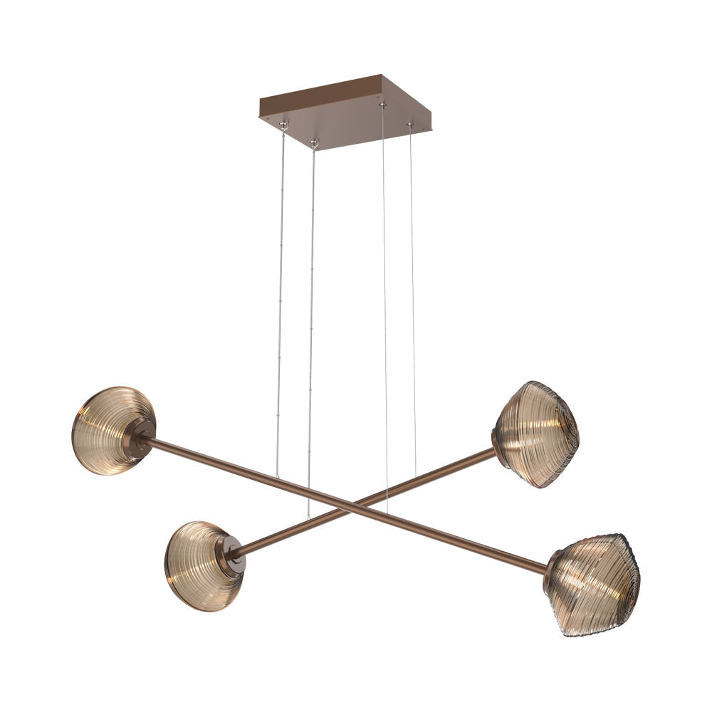 Mesa Double Moda Linear LED Chandelier in Burnished Bronze/Bronze Blown Glass.