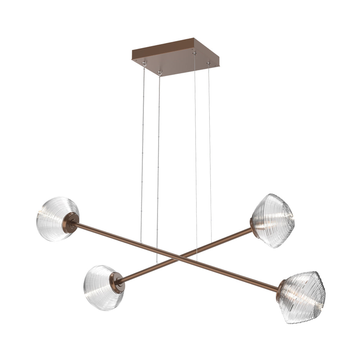 Mesa Double Moda Linear LED Chandelier in Burnished Bronze/Clear Blown Glass.