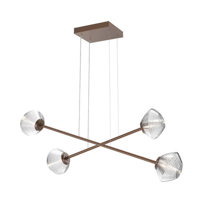 Mesa Double Moda Linear LED Chandelier in Burnished Bronze/Clear Blown Glass.