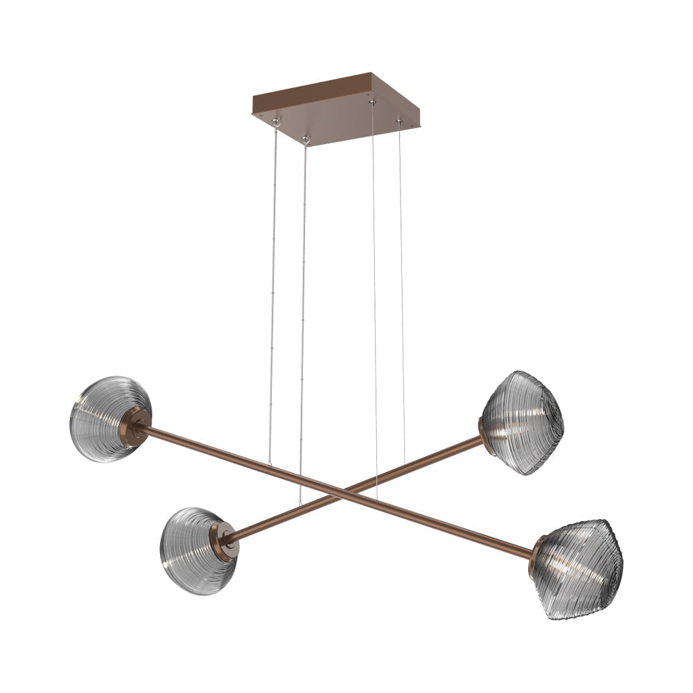 Mesa Double Moda Linear LED Chandelier in Burnished Bronze/Smoke Blown Glass.