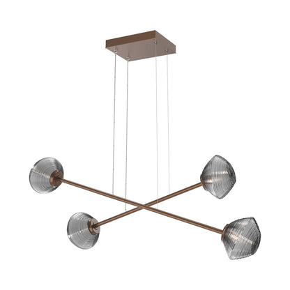 Mesa Double Moda Linear LED Chandelier in Burnished Bronze/Smoke Blown Glass.