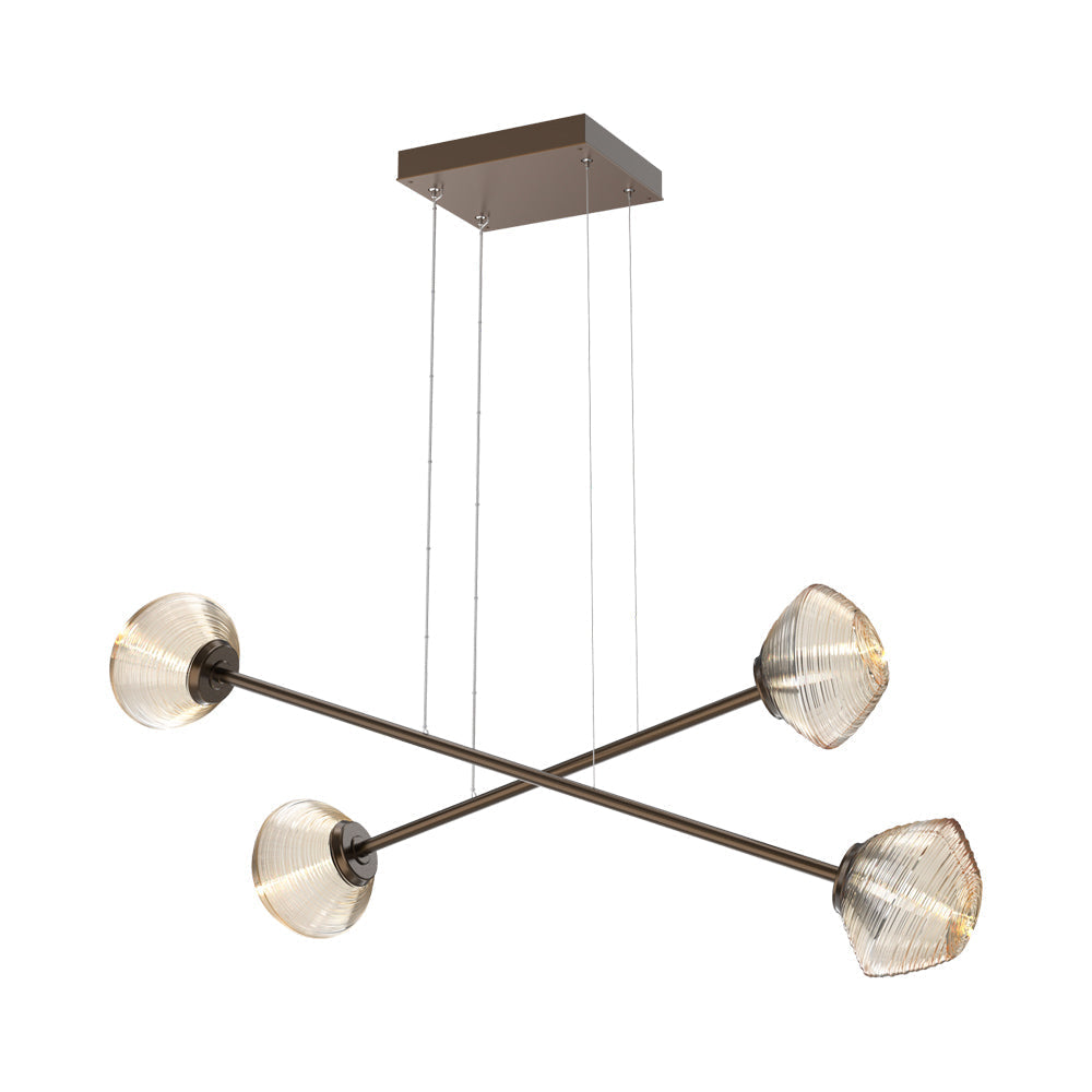 Mesa Double Moda Linear LED Chandelier in Flat Bronze/Amber Blown Glass.