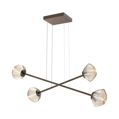 Mesa Double Moda Linear LED Chandelier in Flat Bronze/Amber Blown Glass.