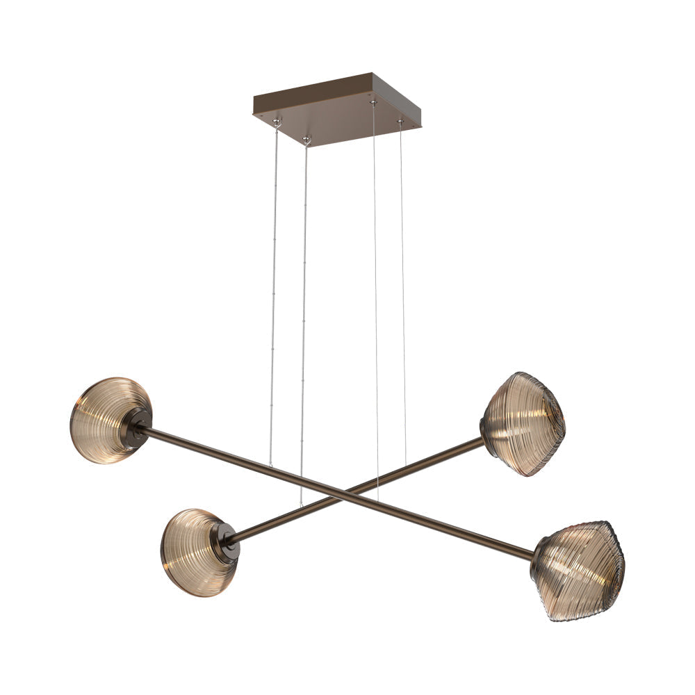 Mesa Double Moda Linear LED Chandelier in Flat Bronze/Bronze Blown Glass.