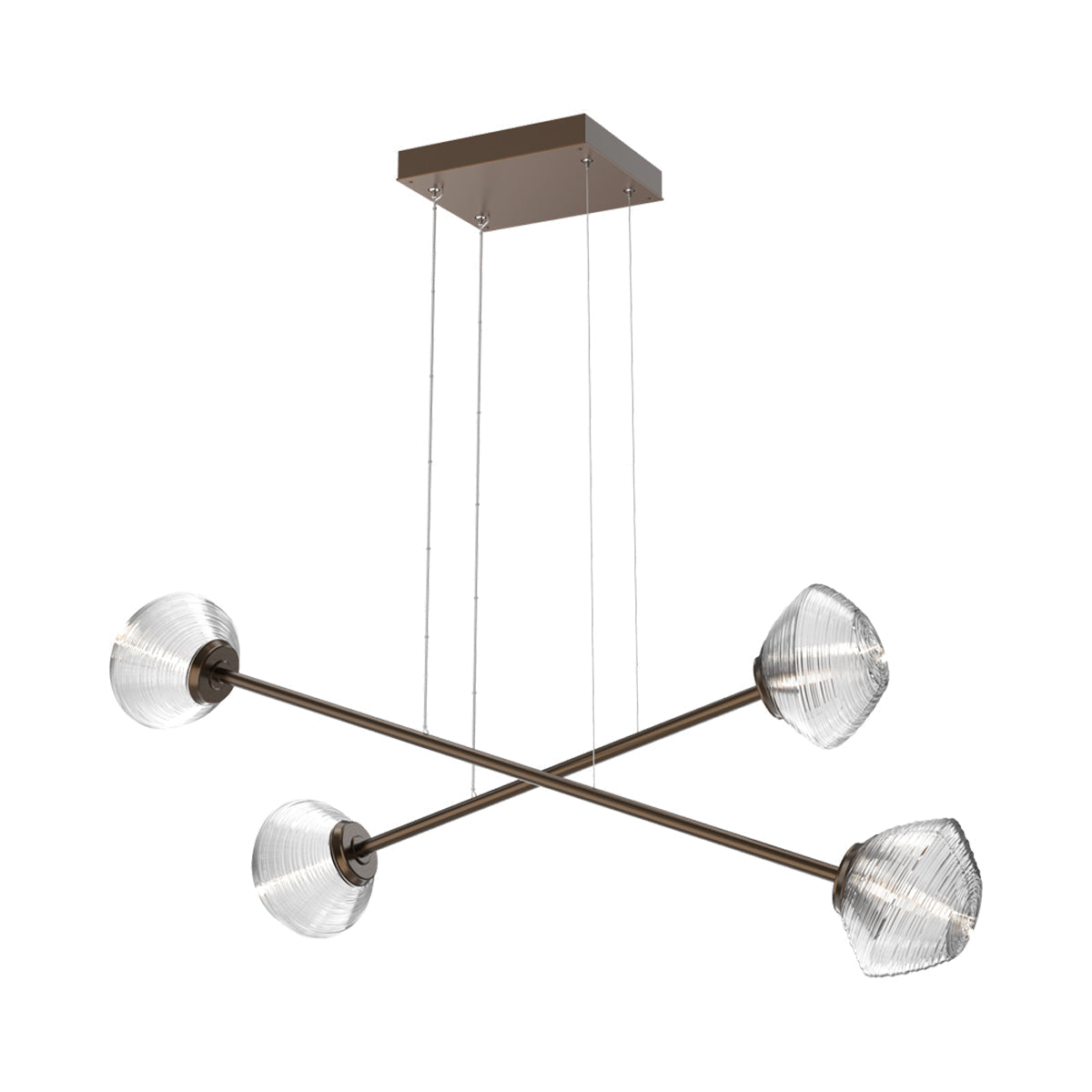 Mesa Double Moda Linear LED Chandelier in Flat Bronze/Clear Blown Glass.