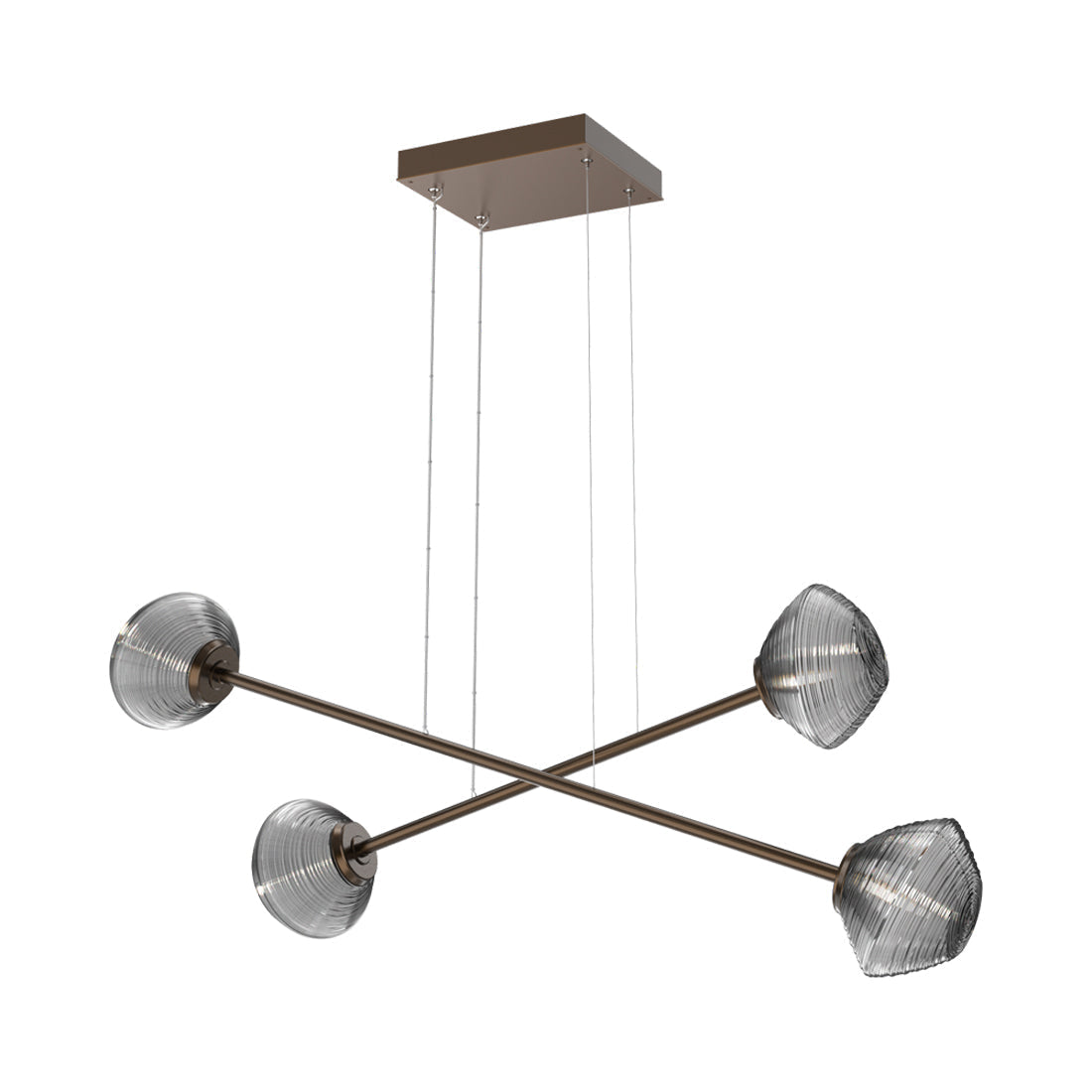 Mesa Double Moda Linear LED Chandelier in Flat Bronze/Smoke Blown Glass.