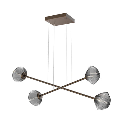 Mesa Double Moda Linear LED Chandelier in Flat Bronze/Smoke Blown Glass.