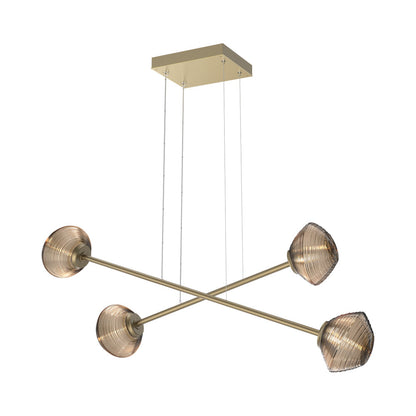 Mesa Double Moda Linear LED Chandelier in Gilded Brass/Bronze Blown Glass.