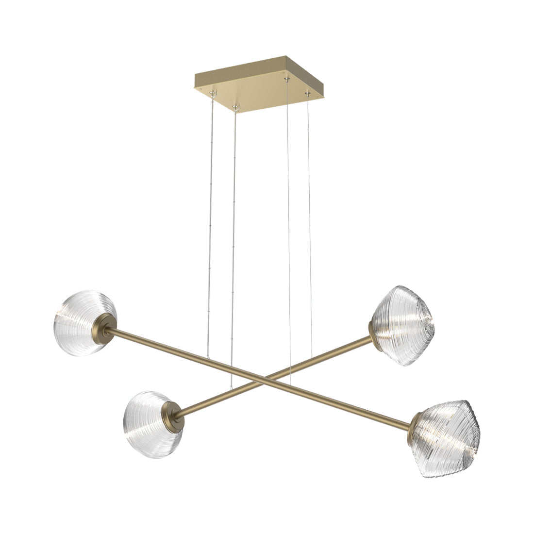 Mesa Double Moda Linear LED Chandelier in Gilded Brass/Clear Blown Glass.