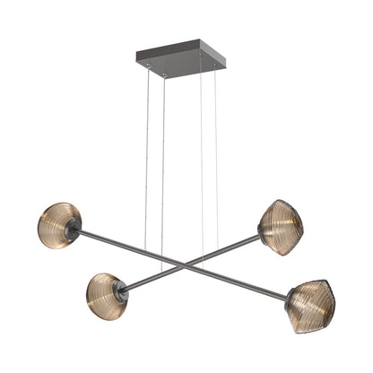 Mesa Double Moda Linear LED Chandelier in Graphite/Bronze Blown Glass.