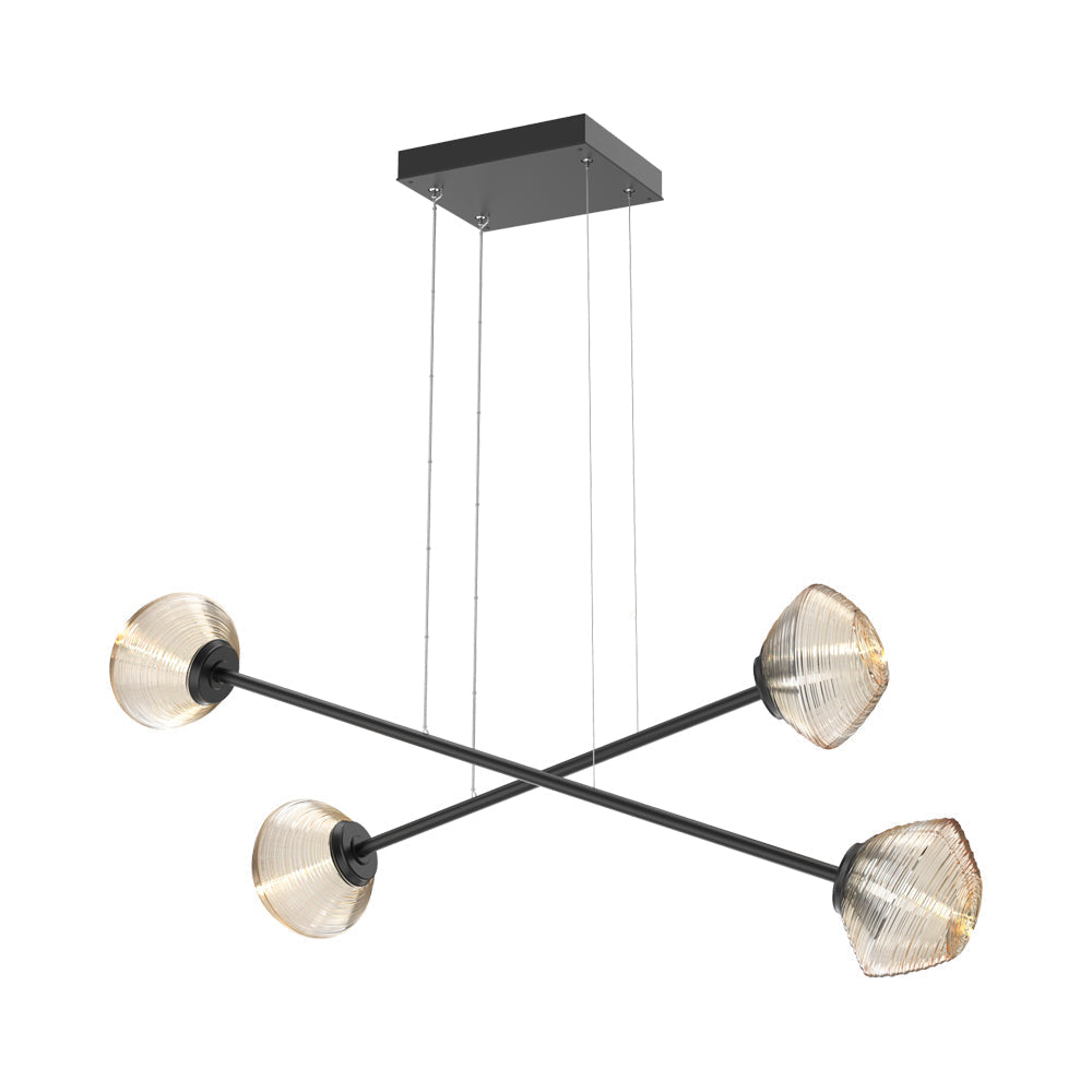Mesa Double Moda Linear LED Chandelier in Matte Black/Amber Blown Glass.