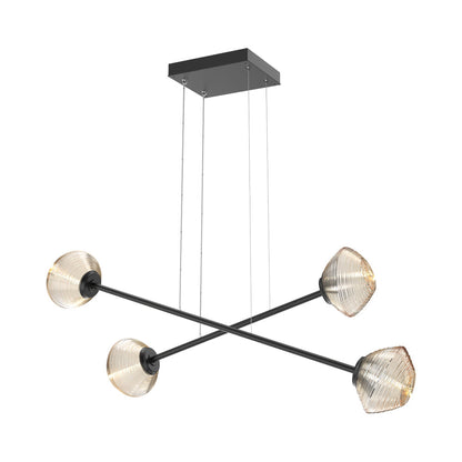 Mesa Double Moda Linear LED Chandelier in Matte Black/Amber Blown Glass.