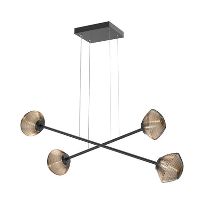 Mesa Double Moda Linear LED Chandelier in Matte Black/Bronze Blown Glass.