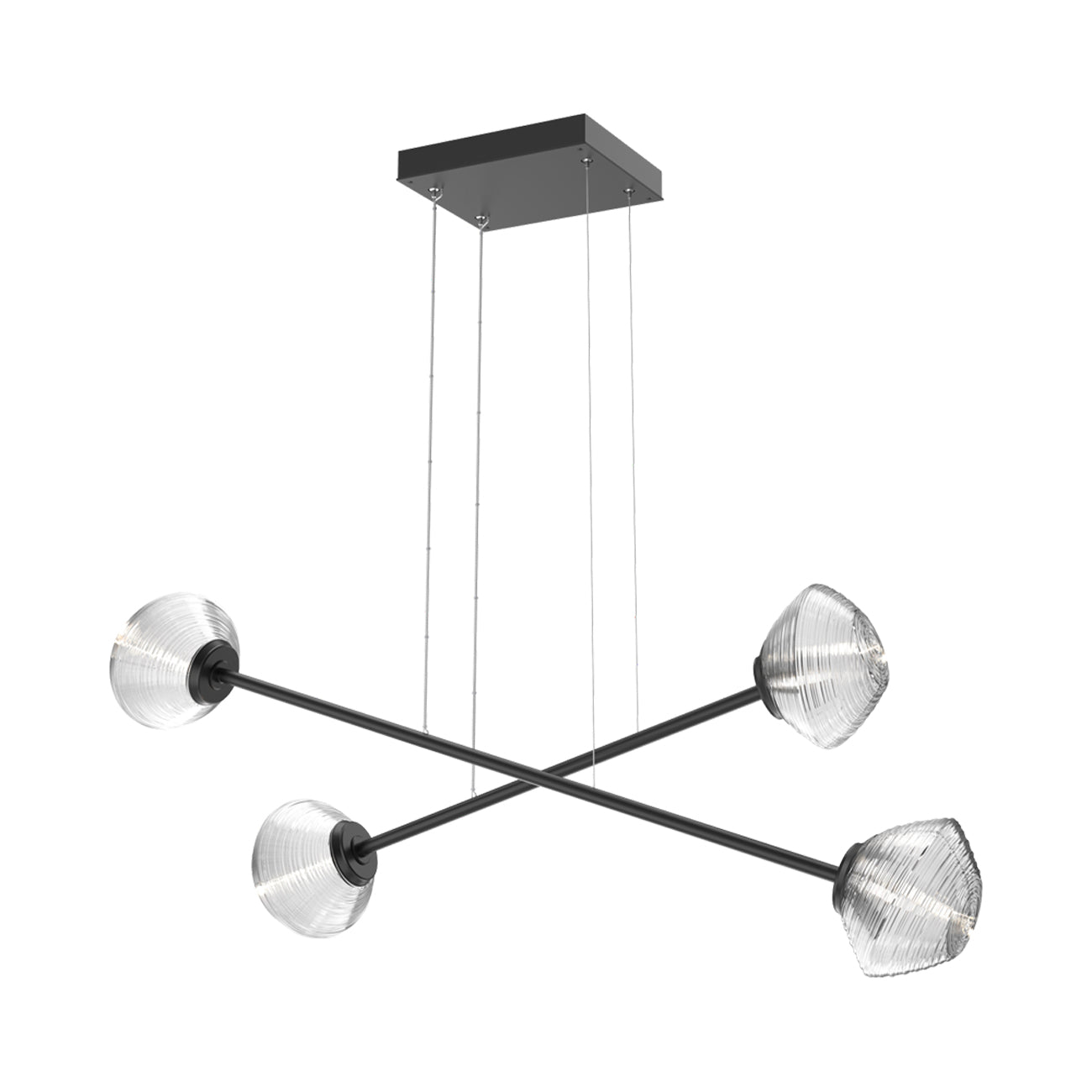 Mesa Double Moda Linear LED Chandelier in Matte Black/Clear Blown Glass.