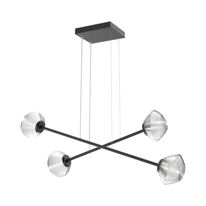 Mesa Double Moda Linear LED Chandelier in Matte Black/Clear Blown Glass.