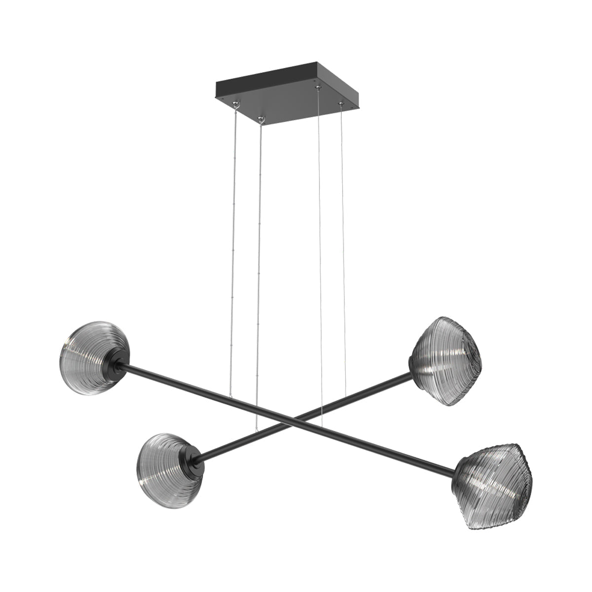 Mesa Double Moda Linear LED Chandelier in Matte Black/Smoke Blown Glass.