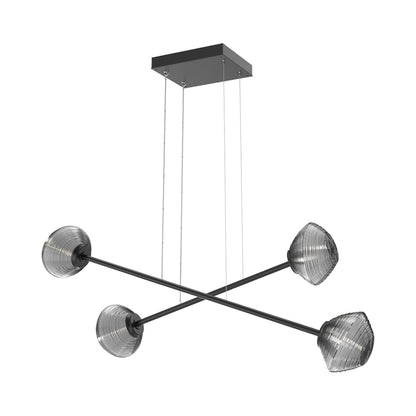Mesa Double Moda Linear LED Chandelier in Matte Black/Smoke Blown Glass.