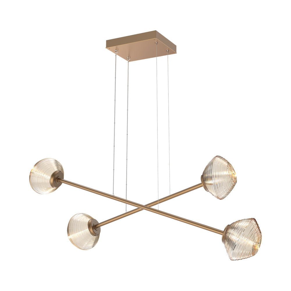 Mesa Double Moda Linear LED Chandelier in Novel Brass/Amber Blown Glass.