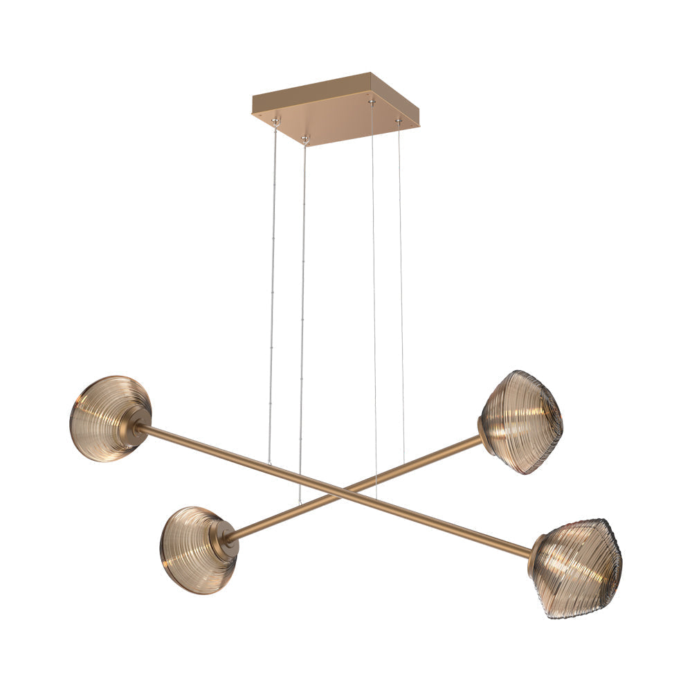 Mesa Double Moda Linear LED Chandelier in Novel Brass/Bronze Blown Glass.