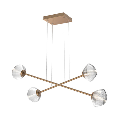 Mesa Double Moda Linear LED Chandelier in Novel Brass/Clear Blown Glass.