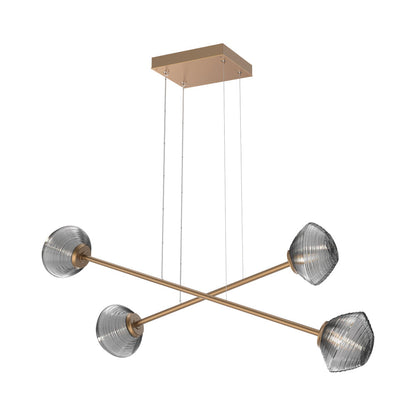 Mesa Double Moda Linear LED Chandelier in Novel Brass/Smoke Blown Glass.