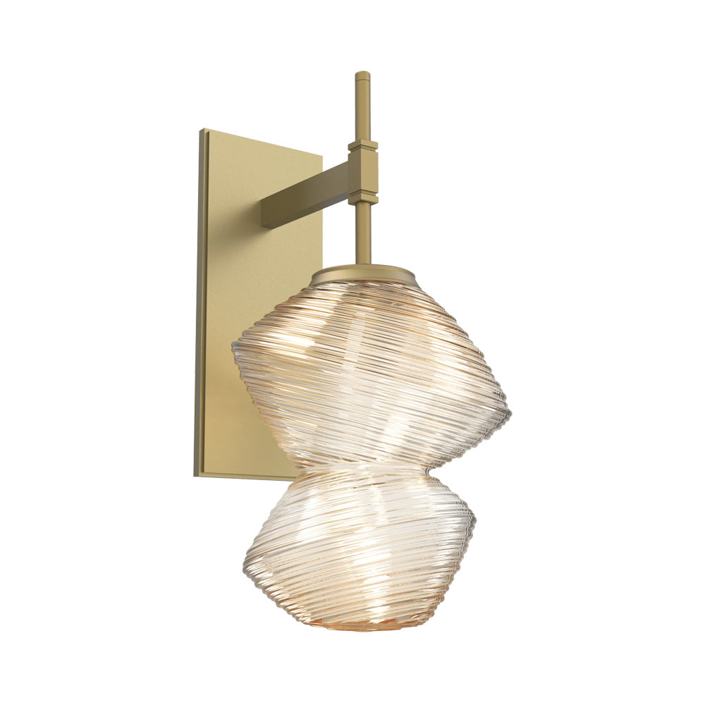 Mesa LED Wall Light in Gilded Brass/Amber Blown Glass.