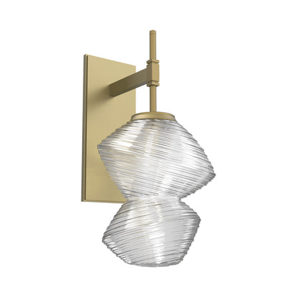 Mesa LED Wall Light in Gilded Brass/Clear Blown Glass.