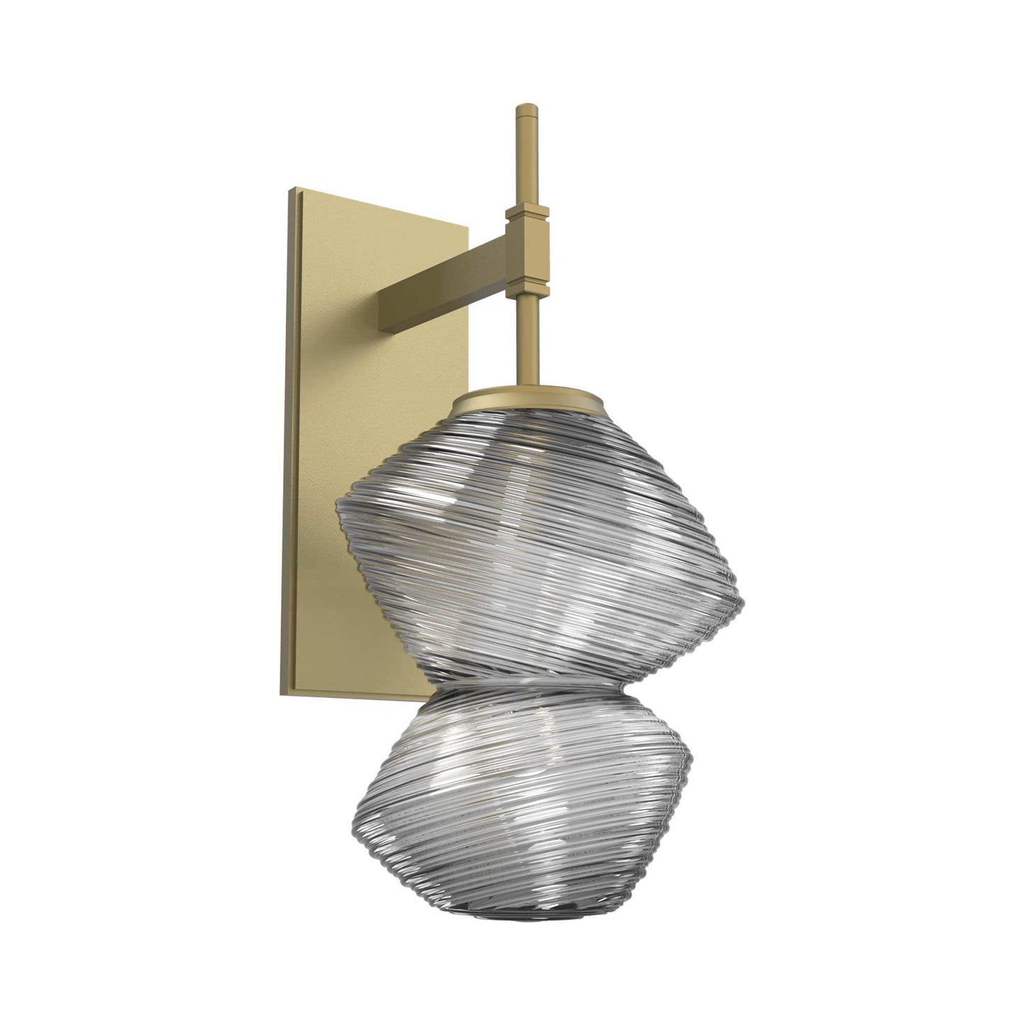 Mesa LED Wall Light in Gilded Brass/Smoke Blown Glass.