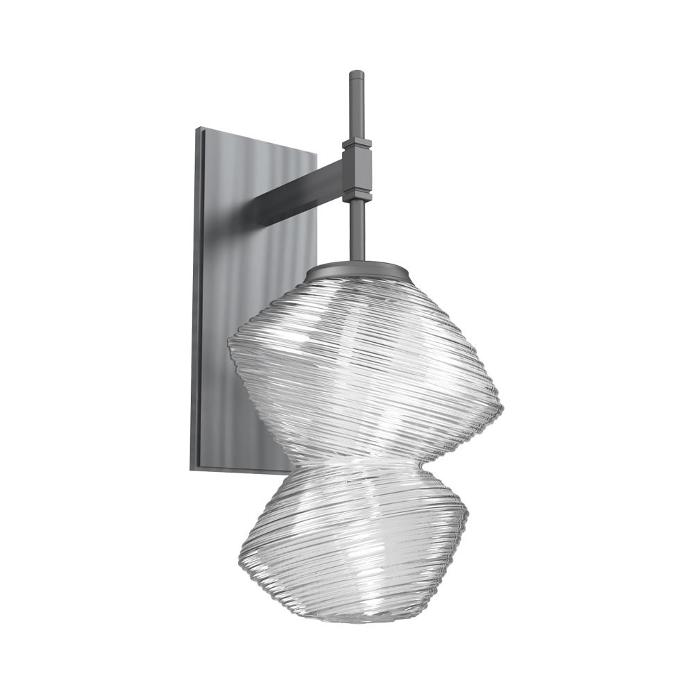 Mesa LED Wall Light in Gunmetal/Clear Blown Glass.