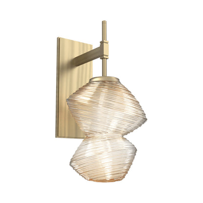 Mesa LED Wall Light in Heritage Brass/Amber Blown Glass.