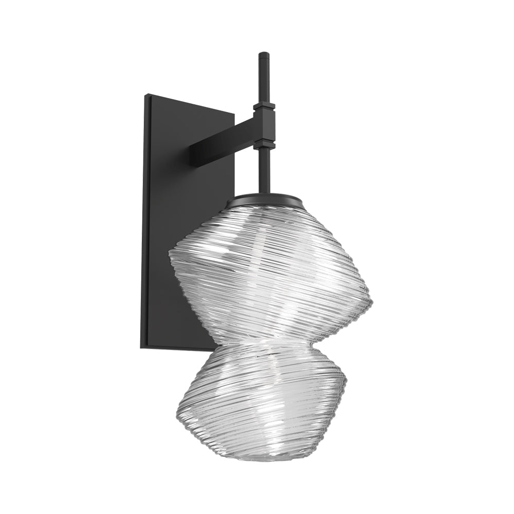 Mesa LED Wall Light in Matte Black/Clear Blown Glass.