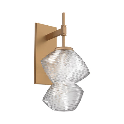 Mesa LED Wall Light in Novel Brass/Clear Blown Glass.