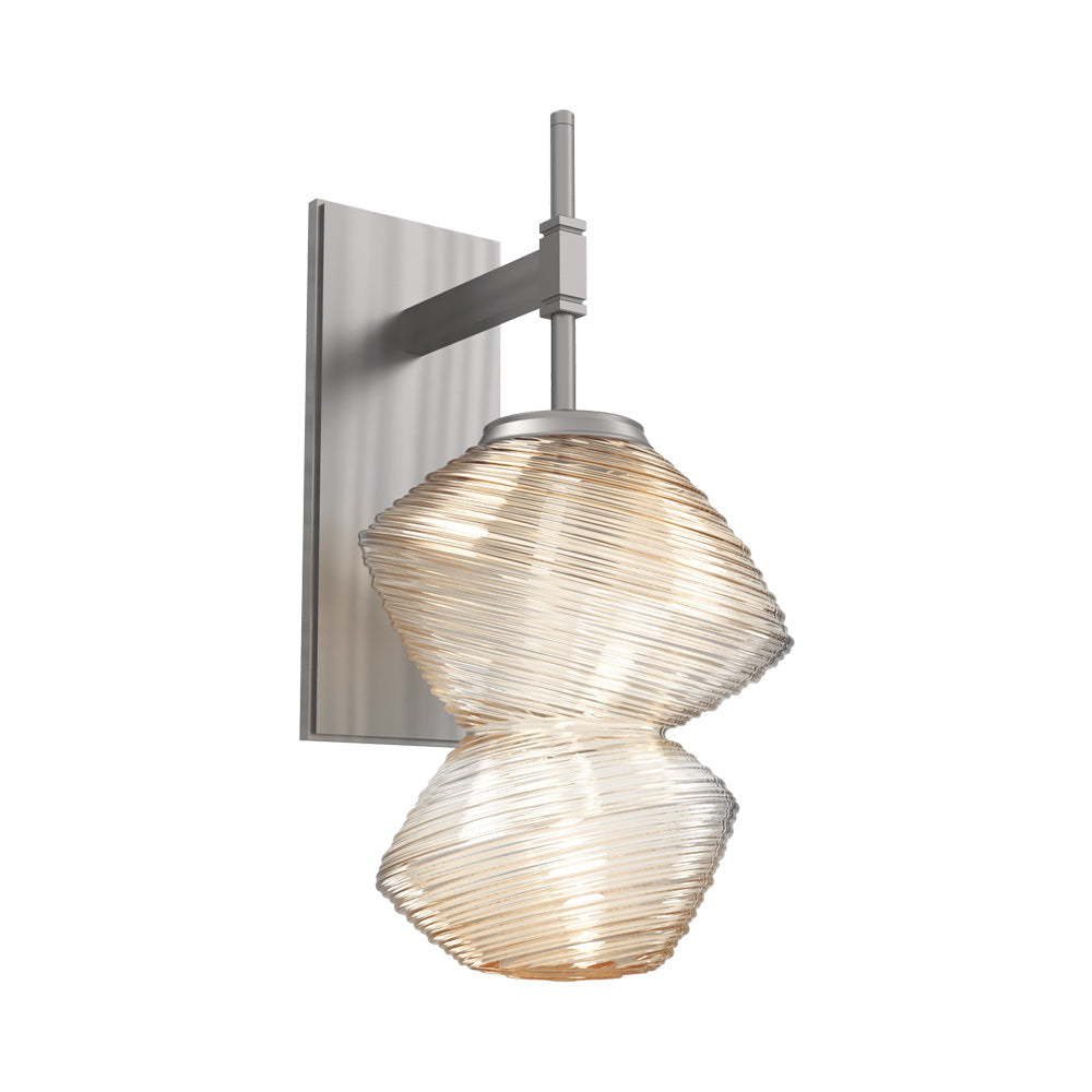 Mesa LED Wall Light in Satin Nickel/Amber Blown Glass.