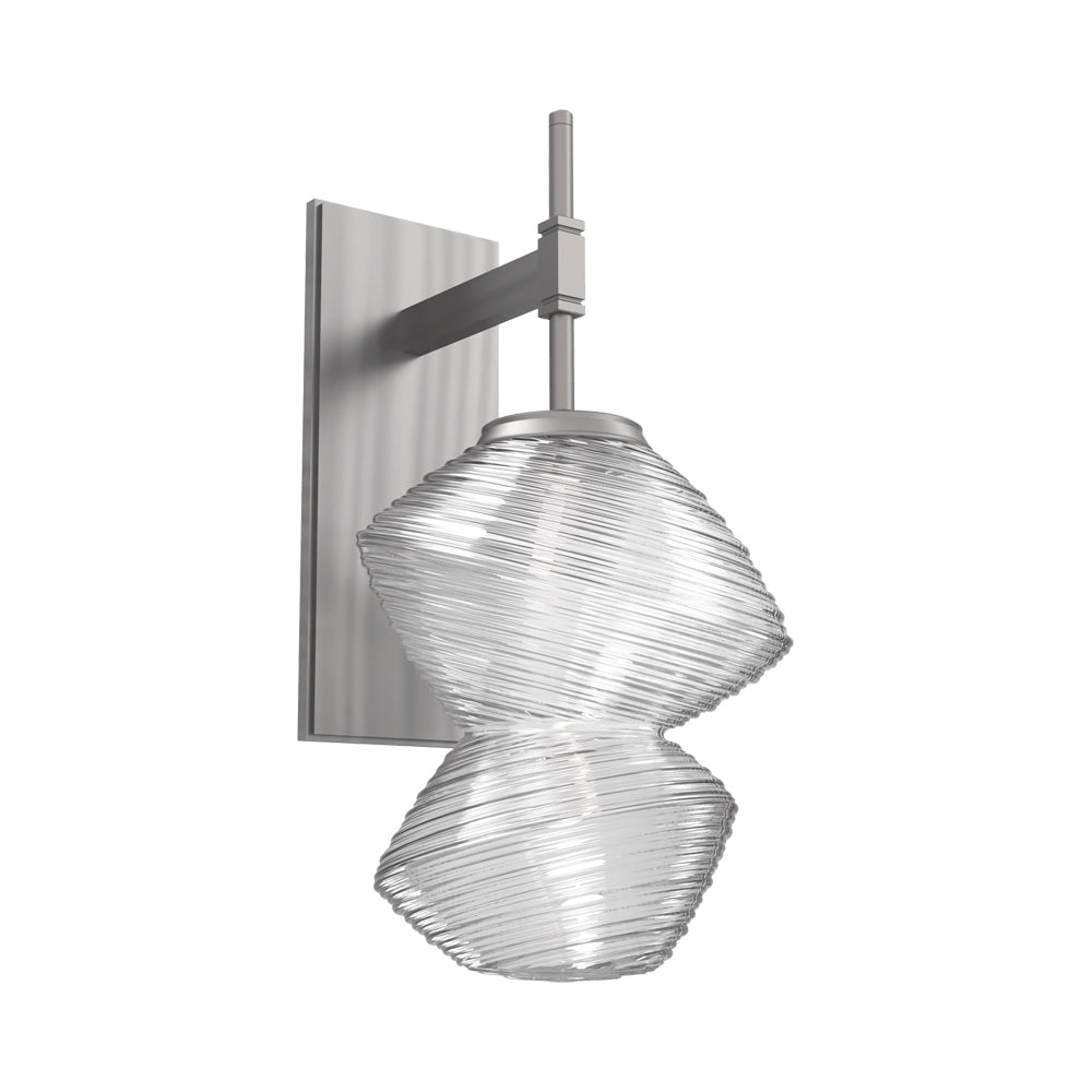 Mesa LED Wall Light in Satin Nickel/Clear Blown Glass.