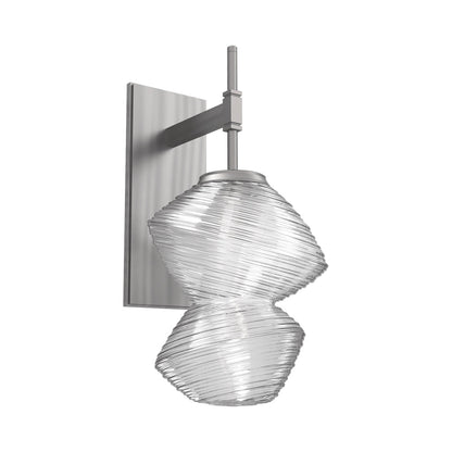 Mesa LED Wall Light in Satin Nickel/Clear Blown Glass.
