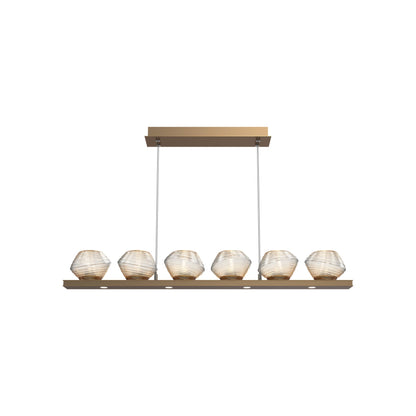 Mesa Linear LED Chandelier in Novel Brass/Amber Blown Glass (44-Inch).
