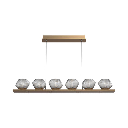 Mesa Linear LED Chandelier in Novel Brass/Smoke Blown Glass (44-Inch).