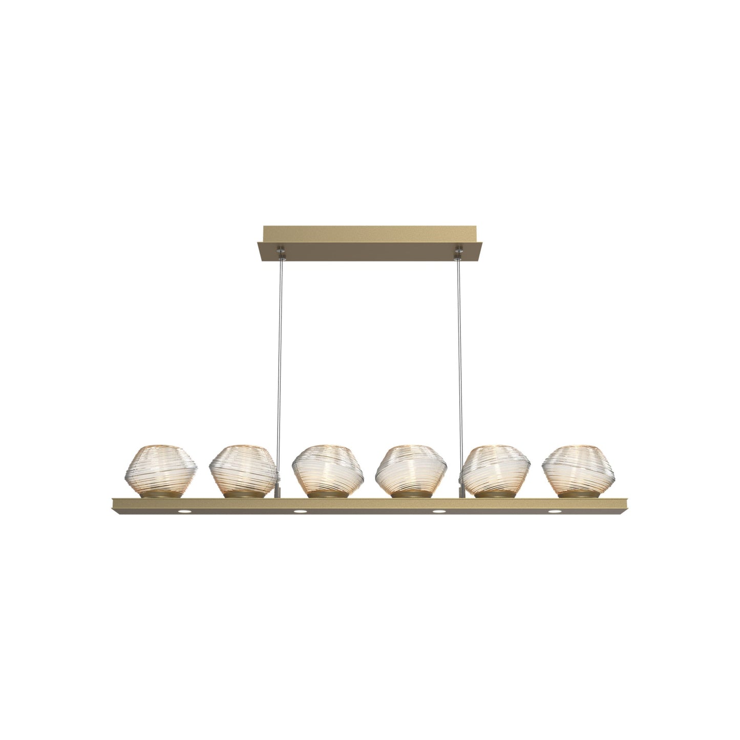 Mesa Linear LED Chandelier in Gilded Brass/Amber Blown Glass (44-Inch).