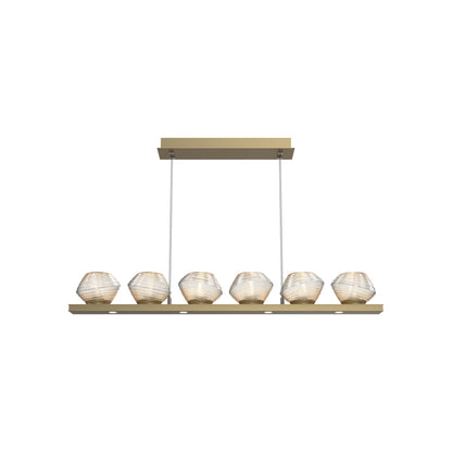 Mesa Linear LED Chandelier in Gilded Brass/Amber Blown Glass (44-Inch).