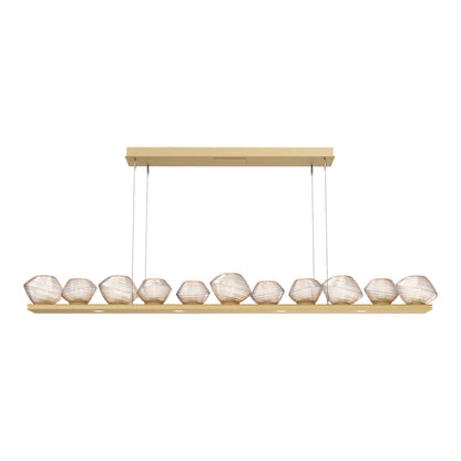 Mesa Linear LED Chandelier in Gilded Brass/Amber Blown Glass (75.5-Inch).