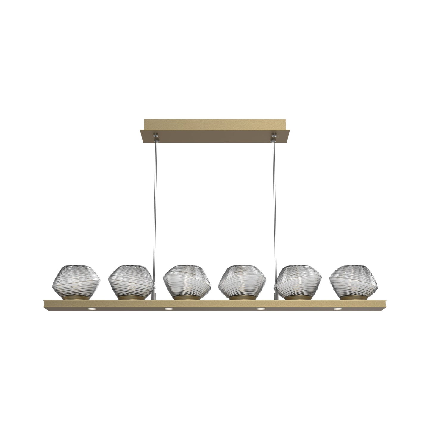 Mesa Linear LED Chandelier in Gilded Brass/Smoke Blown Glass (44-Inch).