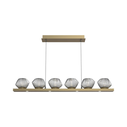 Mesa Linear LED Chandelier in Gilded Brass/Smoke Blown Glass (44-Inch).