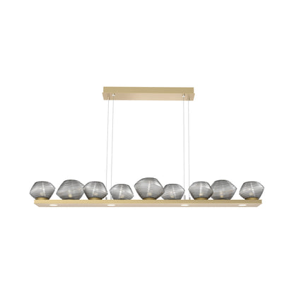 Mesa Linear LED Chandelier in Gilded Brass/Smoke Blown Glass (58.9-Inch).